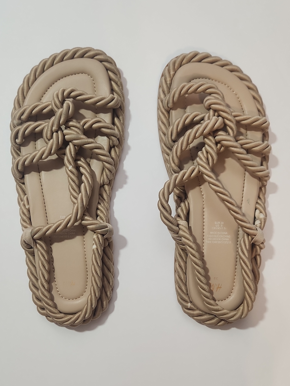H&M Beige Rope Knot Flat Sandals, 39